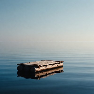 Wooden Raft Floating on Calm Lake
