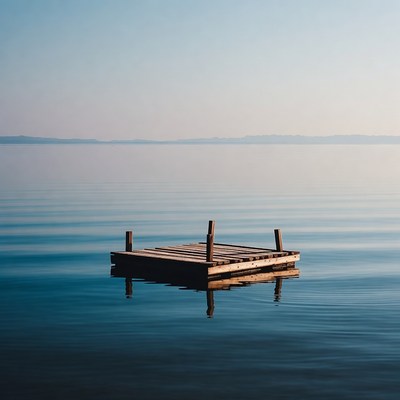 Wooden dock floating on calm lake
