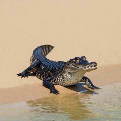 Alligator on sandy beach