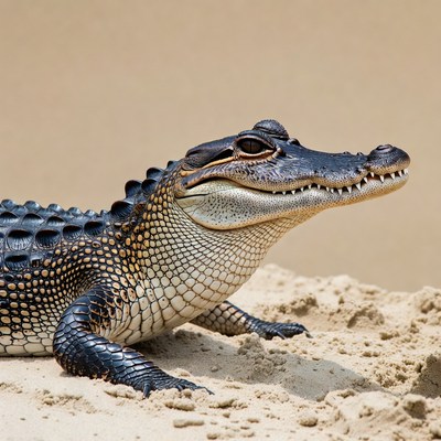 Alligator on sandy beach