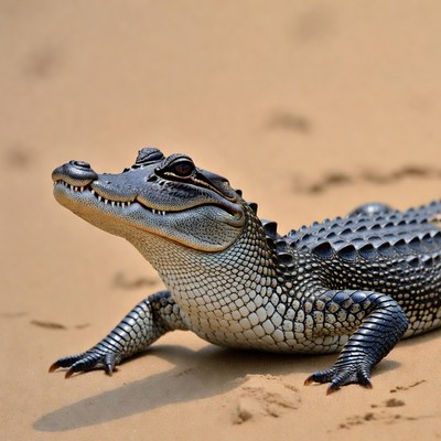 Baby alligator on sandy beach