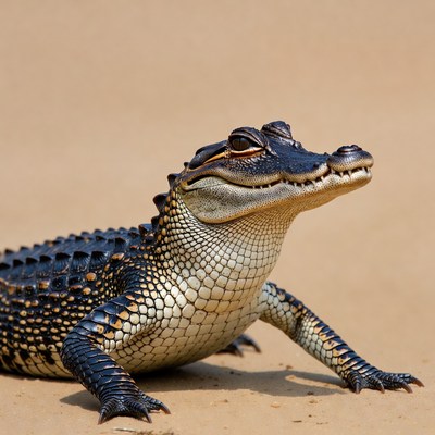 Baby alligator on sandy ground