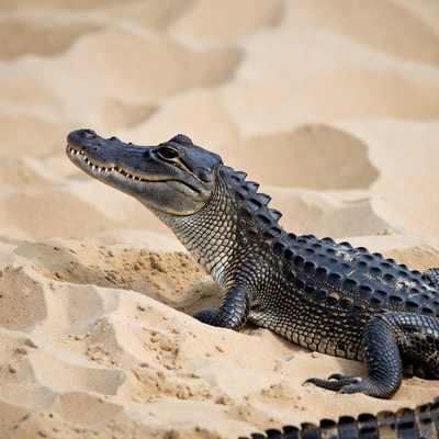 Alligator on sandy beach