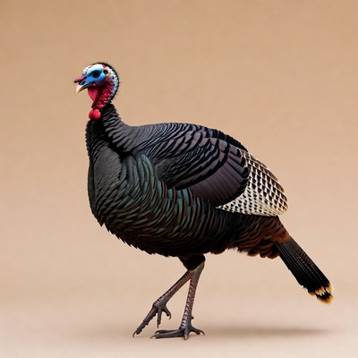 Male turkey displaying feathers