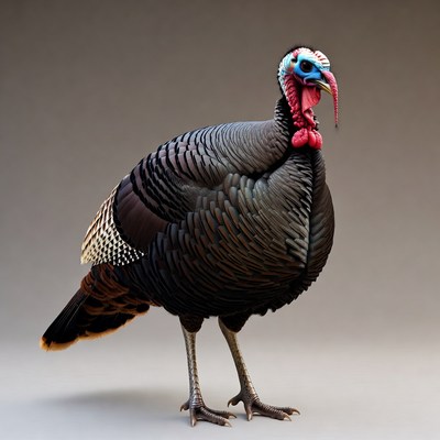 Male turkey displaying feathers