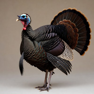 Male turkey displaying feathers