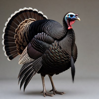 Male turkey displaying feathers