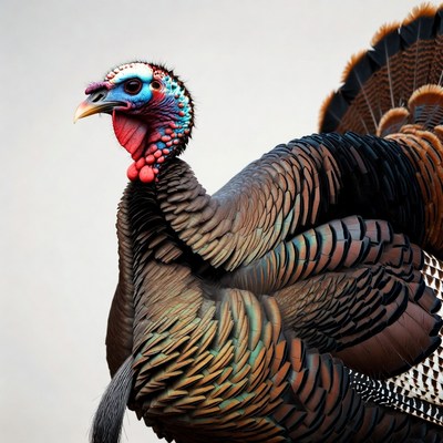Male turkey displaying feathers