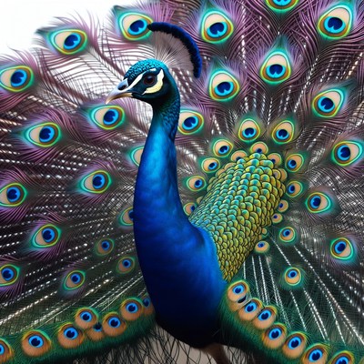 Peacock displaying vibrant feathers