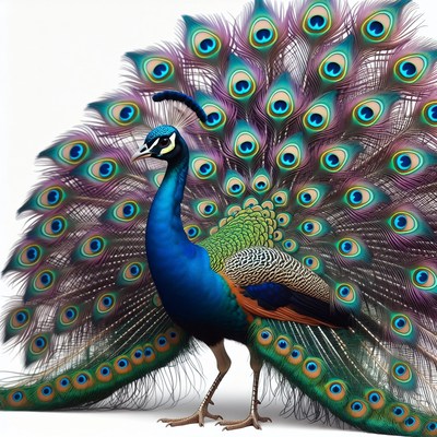 Peacock displaying vibrant tail feathers