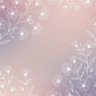Pink Floral Line Art Background