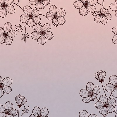 Pink Cherry Blossom Line Drawing