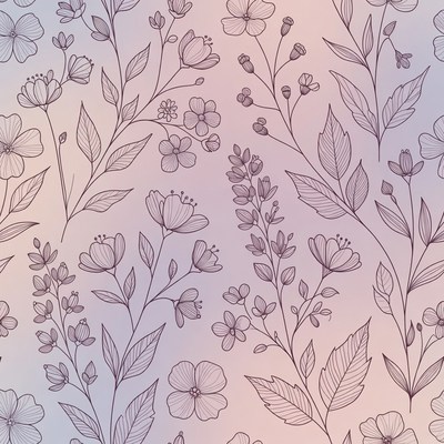 Purple Flower Line Art Pattern