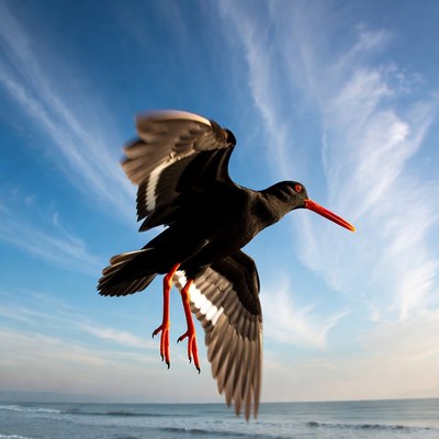 Black-winged Stilt Flying over Beach