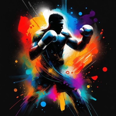 Black boxer in boxing gloves pose