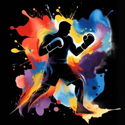 Silhouette Boxer in Colorful Splashes
