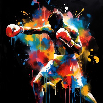 Boxer Punching in Vibrant Splatter Art