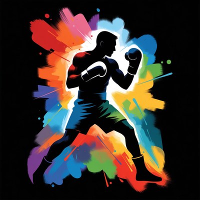 Silhouette Boxer Punching with Color Splashes