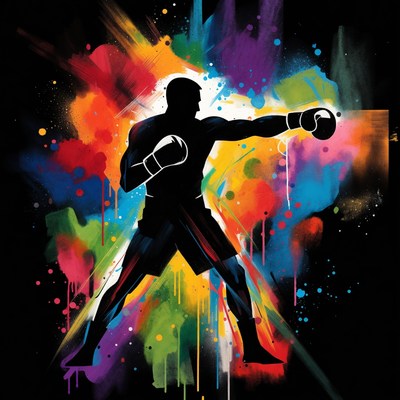 Silhouette Boxer Punching with Color Splashes