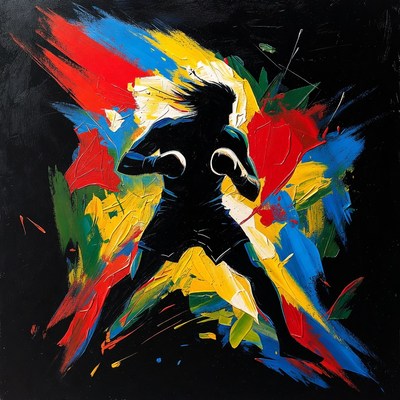 Silhouette Boxer Punching in Colorful Splashes