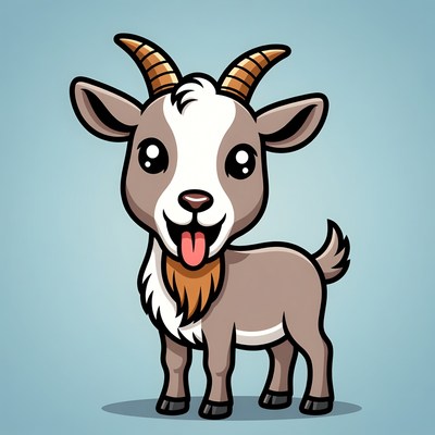 Cute cartoon baby goat sticking tongue out