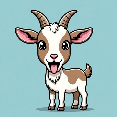 Cute cartoon baby goat sticking tongue