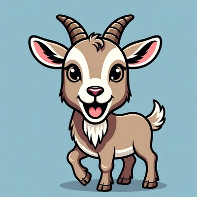 Cute cartoon baby goat smiling