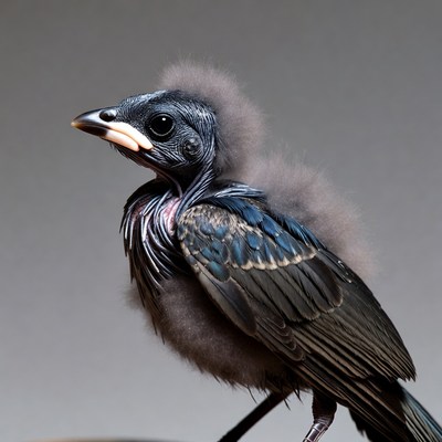 Fluffy baby crow chick