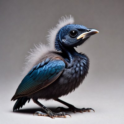 Fluffy Blue Bird Chick Standing