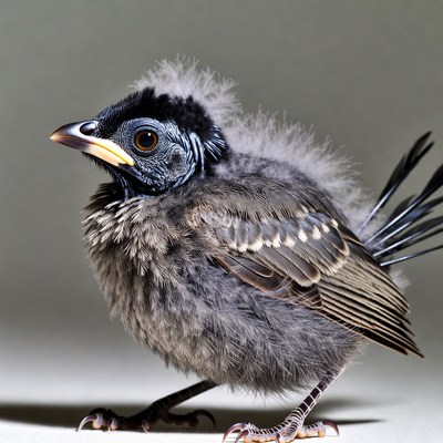 Fluffy baby bird standing