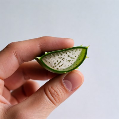 Hand holding sliced aloe vera