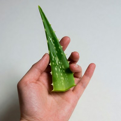 Hand holding aloe vera leaf