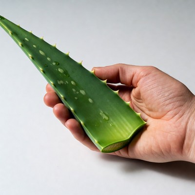 Hand holding aloe vera leaf