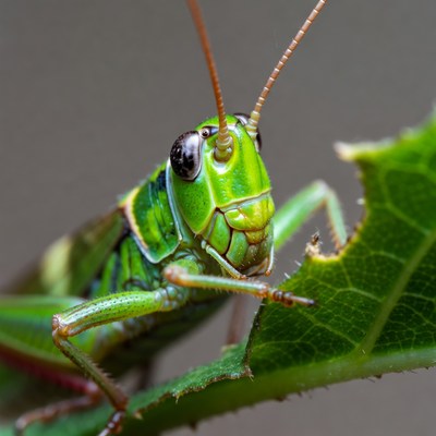 Green grasshopper on leaf