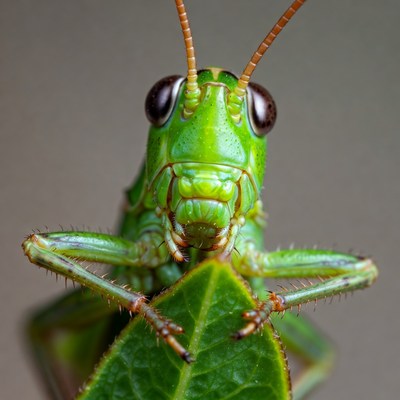 Green grasshopper on leaf