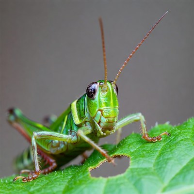 Green grasshopper on leaf