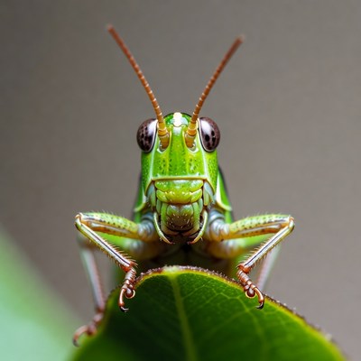 Green grasshopper on leaf
