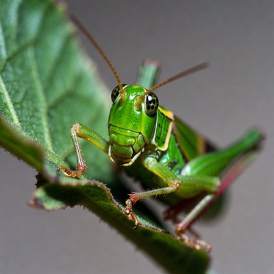 Green grasshopper on leaf
