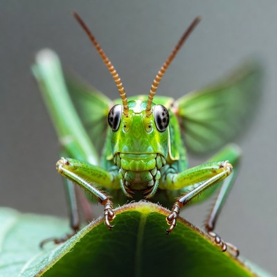 Green grasshopper on leaf
