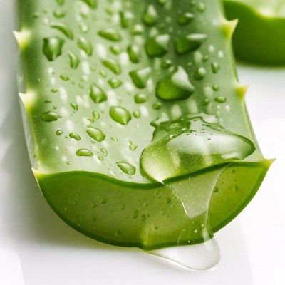 Fresh aloe vera leaf with water droplets