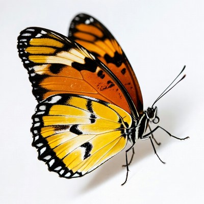 Orange and black butterfly on white background