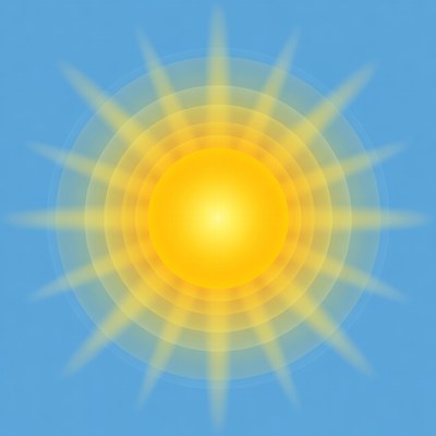 Bright Sun with Rays on Blue Sky