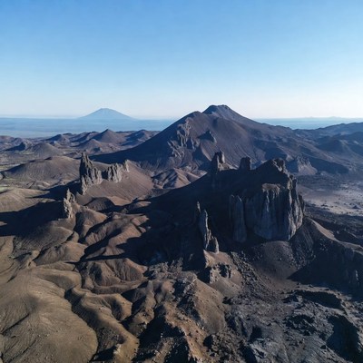 Rugged Volcanic Mountains Aerial View