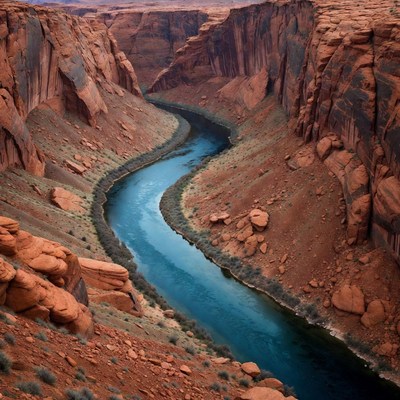 Winding Blue River in Red Rock Canyon