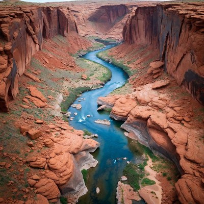 Winding Blue River in Red Rock Canyon