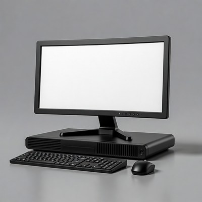Black desktop computer with blank screen