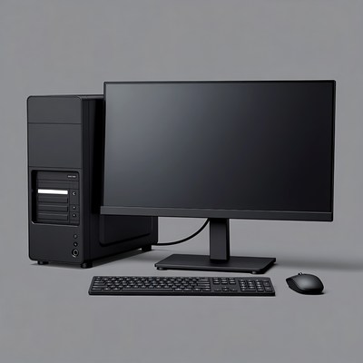 Black Desktop PC with Monitor