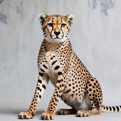 Cheetah sitting on gray background