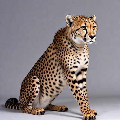Cheetah sitting on gray background