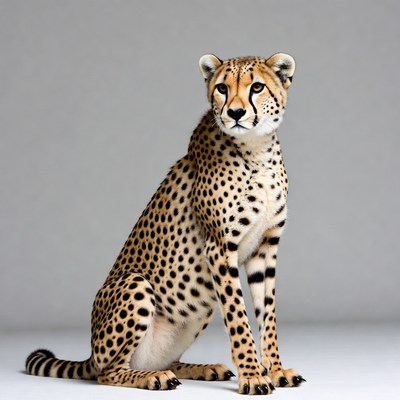 Cheetah sitting on gray background